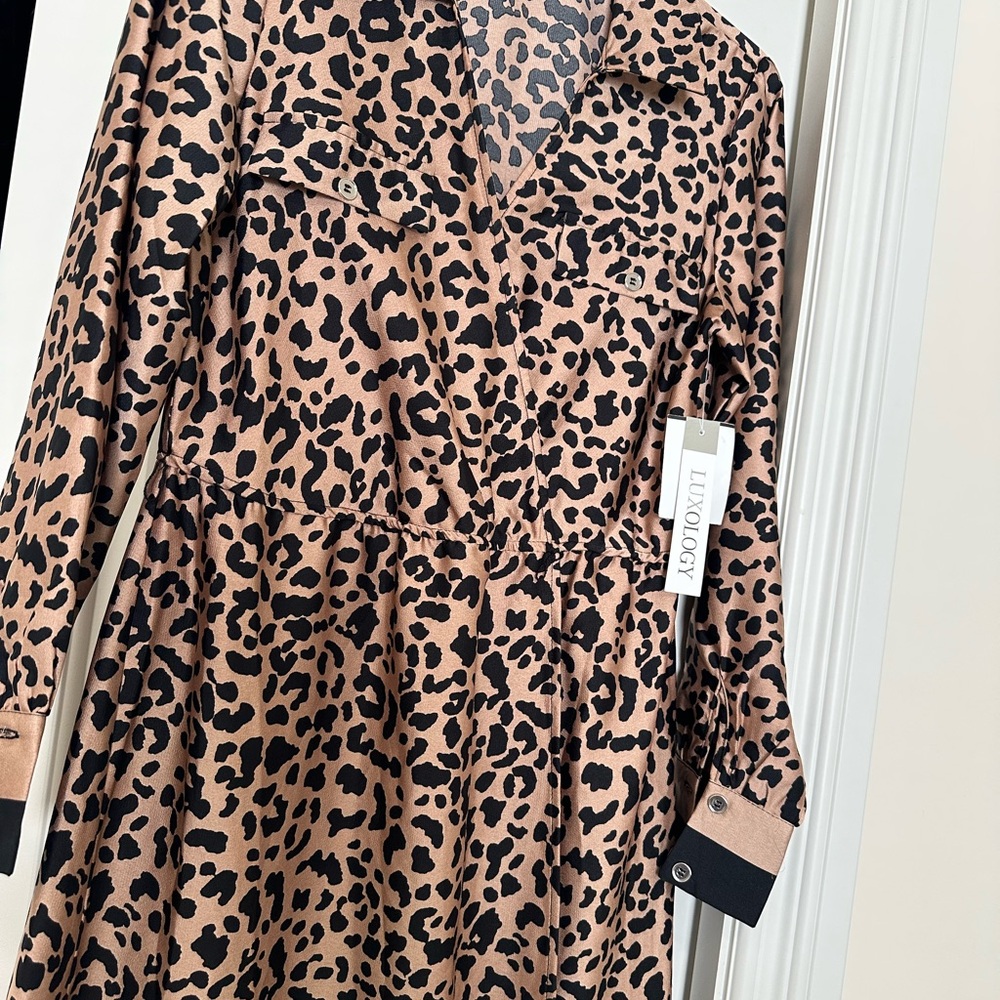 Luxology Tan and Black Animal Print Long Sleeve Dress - Picture 3 of 7
